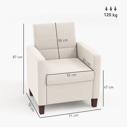 Upholstered armchair in linen look, foam, seat cushion, wooden frame, cream white