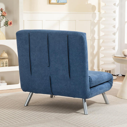 Sleeper Armchair with Bed Function, Blue Velvet Cover