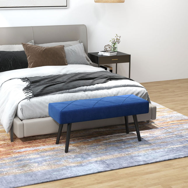 Gestoffeerde bank, bedbank, gangbank met X-patroon, in fluweellook, belastbaar tot 120 kg, voor slaapkamer, 100 x 36 x 45 cm, blauw |