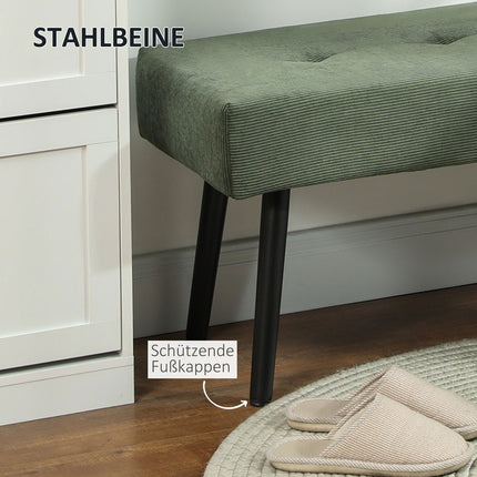 Upholstered bench with corduroy cover, bed bench with metal legs, shoe bench 100 x 36 x 45 cm Green