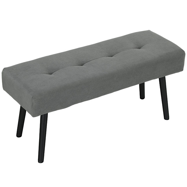 Ława tapicerowana z pokrowcem z kordu, ława łóżkowa z metalowymi nogami, ława na buty 100 x 36 x 45 cm szara