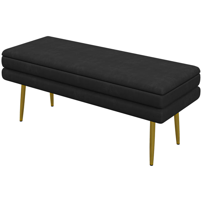 Ławka tapicerowana z miejscem do przechowywania, stal, 100 cm x 37,5 cm x 42 cm, czarna