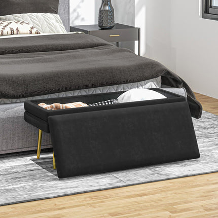 Black Upholstered Storage Bench, Steel, 100x37.5x42 cm