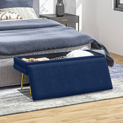 Storage Bench with Hidden Compartment, Blue, 100 x 37.5 x 42 cm