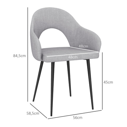 Relaxation chair in gray linen look with armrests, steel frame