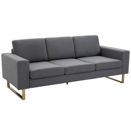 3-seater dark gray upholstered fabric sofa, linen finish