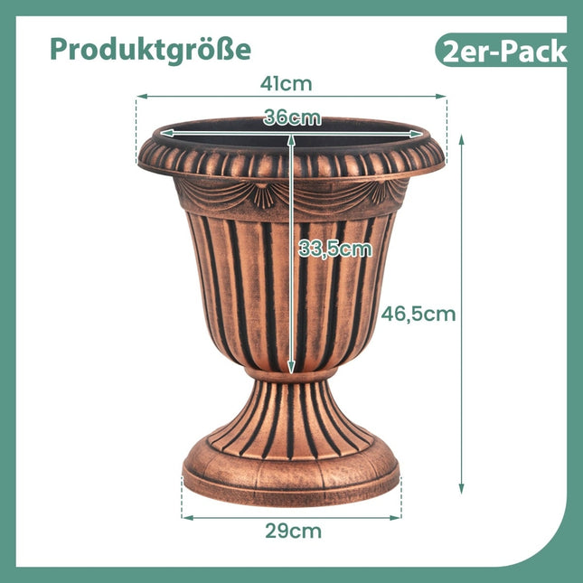 Urn Planters with Drainage, 46.5cm, Set of 2, Bronze