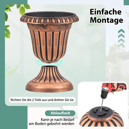 Urn Planters with Drainage, 46.5cm, Set of 2, Bronze