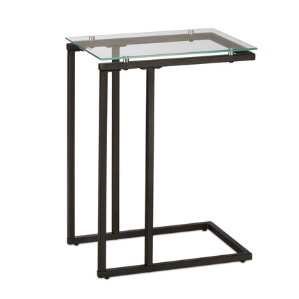 U-shaped side table in glass and metal