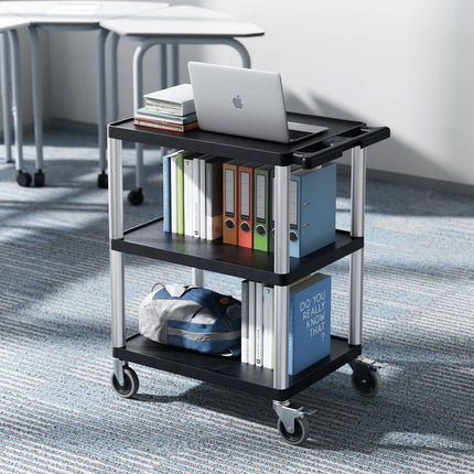 Utility Cart, 3-Shelf, 300 lb Capacity, Locking Wheels