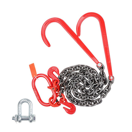 V Bridle Tow Chain, 3/8 In x 3 Ft, J and Grab Hooks
