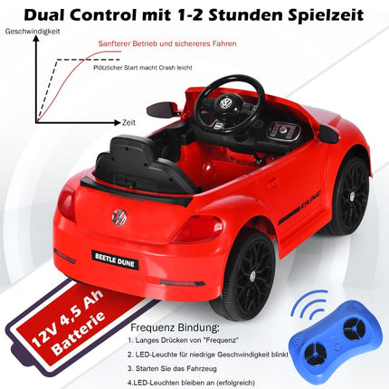 VW Beetle children's car with music & 2 lighting modes including 2.4G remote control red