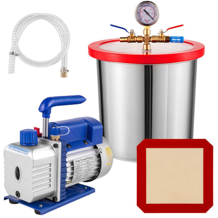 Vacuum Pump and Chamber Kit, 3 CFM 1/4 HP, 3 Gallon