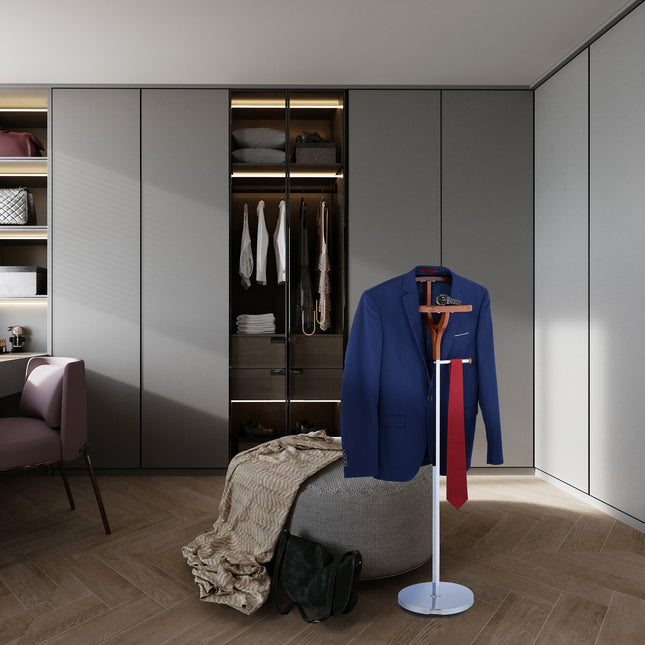 Valet stand in silver and wood look