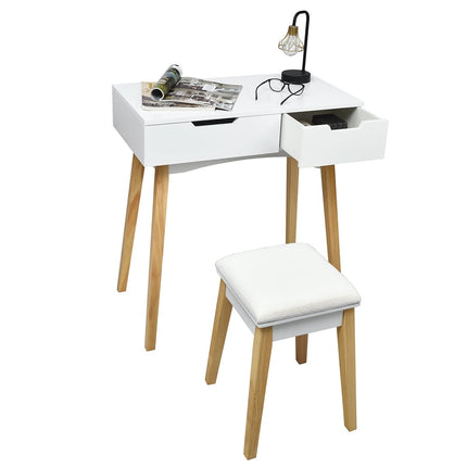 Vanity Desk with Folding Mirror & Stool, White MDF Wood