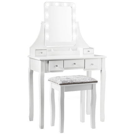 Vanity Set with LED Mirror and Stool, White, 80x40x135.5 cm