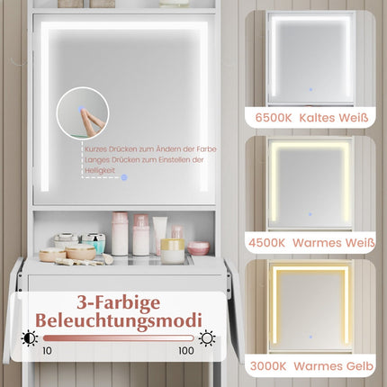Vanity Table Set with LED Mirror, Stool, Outlets