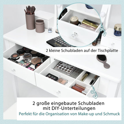 Vanity Table Set with Stool, 360 Mirror, 10 LED Lights