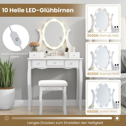Vanity Table with LED Lights, Adjustable Brightness