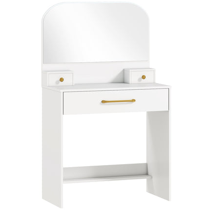 Vanity Table with Mirror, 3 Drawers, White, Compact Design