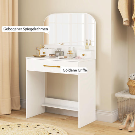 Vanity Table with Mirror, 3 Drawers, White, Compact Design