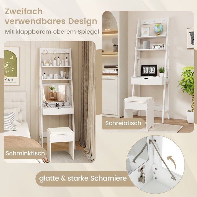 Vanity Table with Mirror and Stool, White, 60x40x180 cm