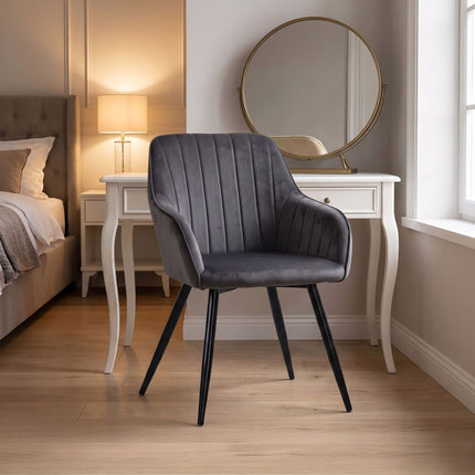 Velvet Dining Chairs with Armrests, Set of 2 - Anthracite