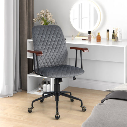 Velvet Office Chair – Adjustable Rocking Swivel, Wood Arms