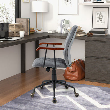 Velvet Office Chair – Adjustable Rocking Swivel, Wood Arms