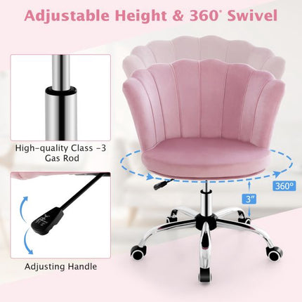 Velvet Office Chair, Height Adjustable Swivel, Pink