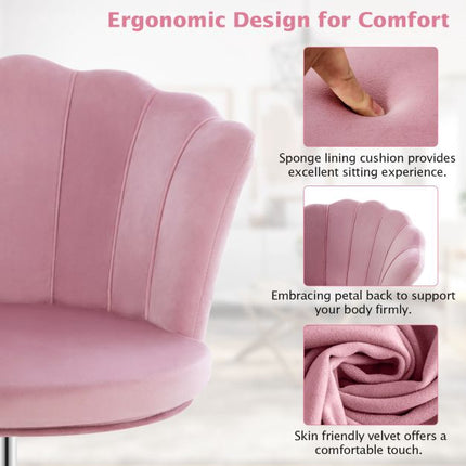 Velvet Office Chair, Height Adjustable Swivel, Pink