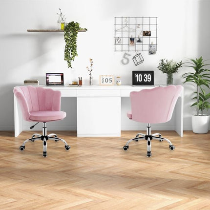 Velvet Office Chair, Height Adjustable Swivel, Pink