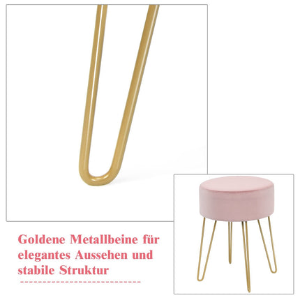 Velvet Ottoman with Metal Legs – Pink, Round Footstool