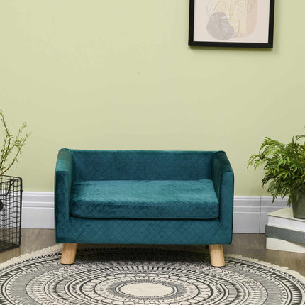 Velvet Pet Sofa Bed with Backrest, Blue, 64 x 45 x 36 cm