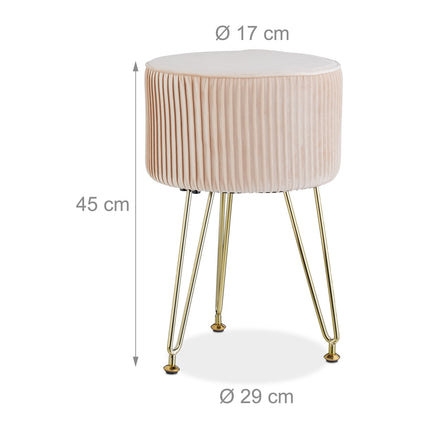 Velvet Stool with Gold Hairpin Legs, Padded Seat