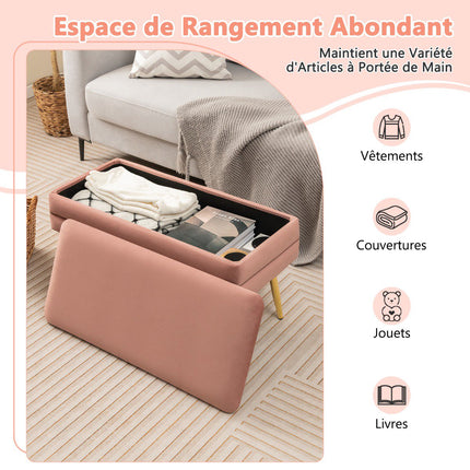 Velvet Storage Bench With Metal Legs, Pink 78 cm