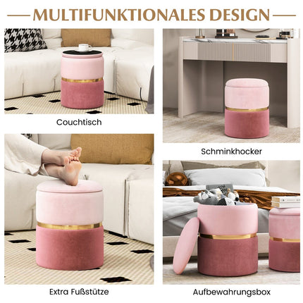 Velvet Storage Ottoman Set, Pink, 32L + 21L Capacity
