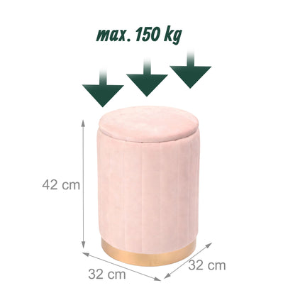 Velvet Storage Stool with Padded Lid and Gold Base