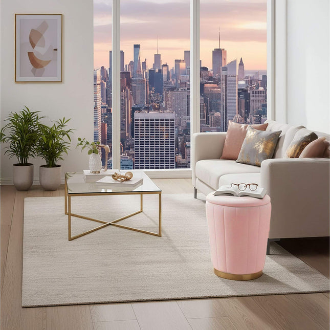 Velvet Storage Stool with Padded Lid and Gold Base