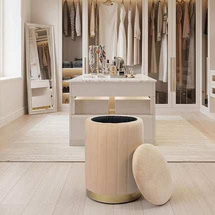 Velvet Storage Stool with Padded Lid and Gold Base