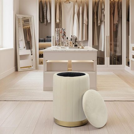 Velvet Storage Stool with Padded Seat and Gold Base