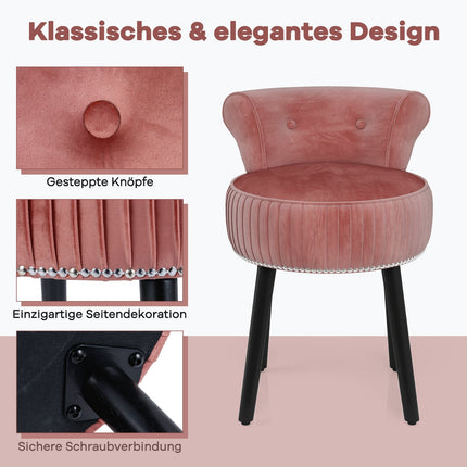 Velvet Vanity Chair with Tufted Backrest, Pink