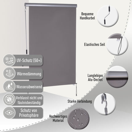 Gray vertical awning – Balcony sun protection, privacy and wind protection