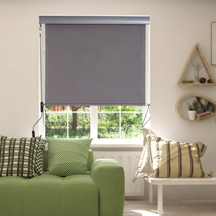 Gray vertical awning – Balcony sun protection, privacy and wind protection