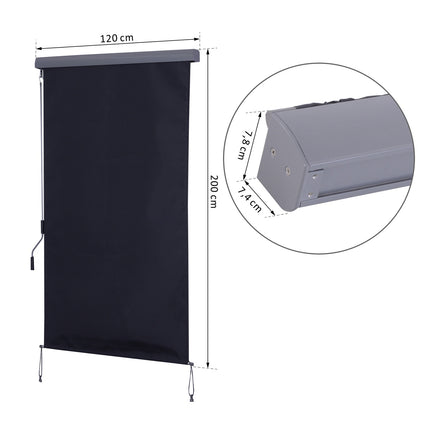 Balcony awning – Polyester aluminium, 120x200cm, wind protection
