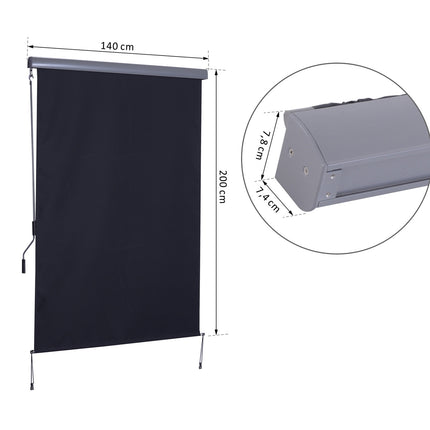 Balcony Awning With Hand Crank - Dark Grey, 140x250cm
