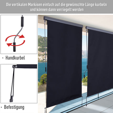 Balcony Awning With Hand Crank - Dark Grey, 140x250cm