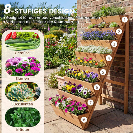 Vertical Garden Bed with 8 Tiers, Fir Wood, Orange