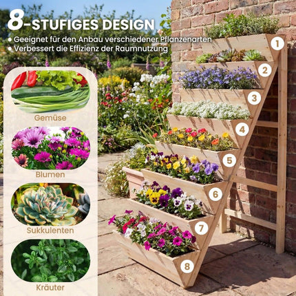 Vertical Garden Bed with 8 Tiers, Fir Wood Planters