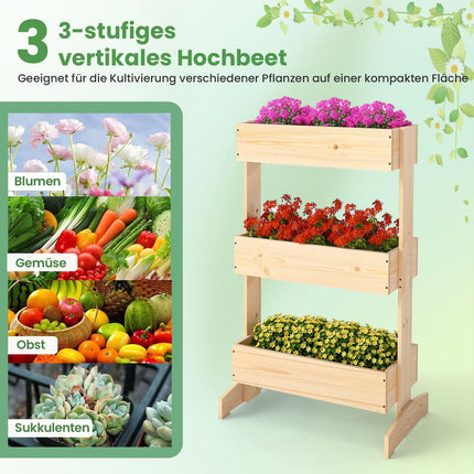 Vertical Garden Planter with 3 Tiers, Pine Wood, 69x39x109 cm